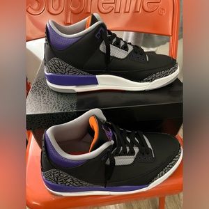 Jordan 3 Retro Black Court Purple size 9.5